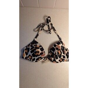 Victoria's Secret Swimsuit Leopard Print Bikini Tie Halter Top Size 34B